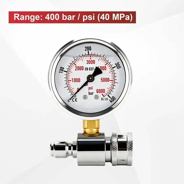 Manomètre Haute Pression 400–600 Bar/PSI Raccord 3/8 pour Nettoyeur