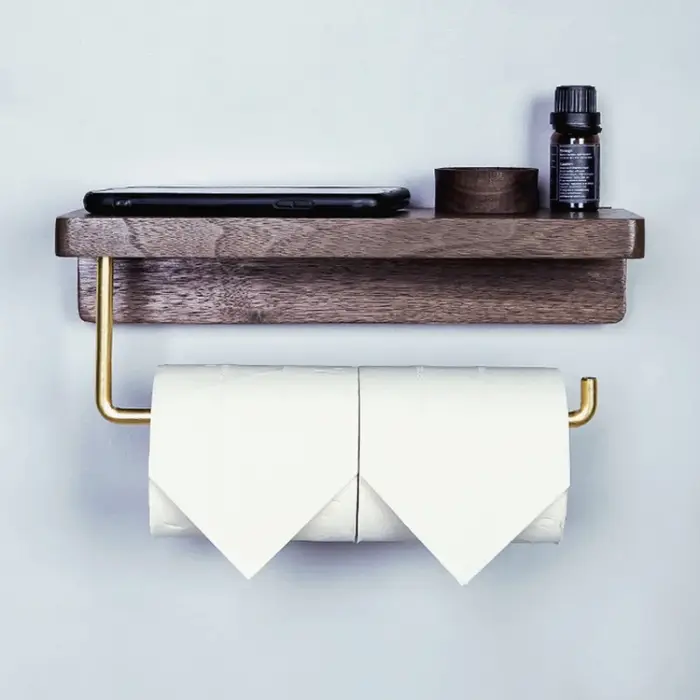Porte-rouleau de papier toilette mural en bois