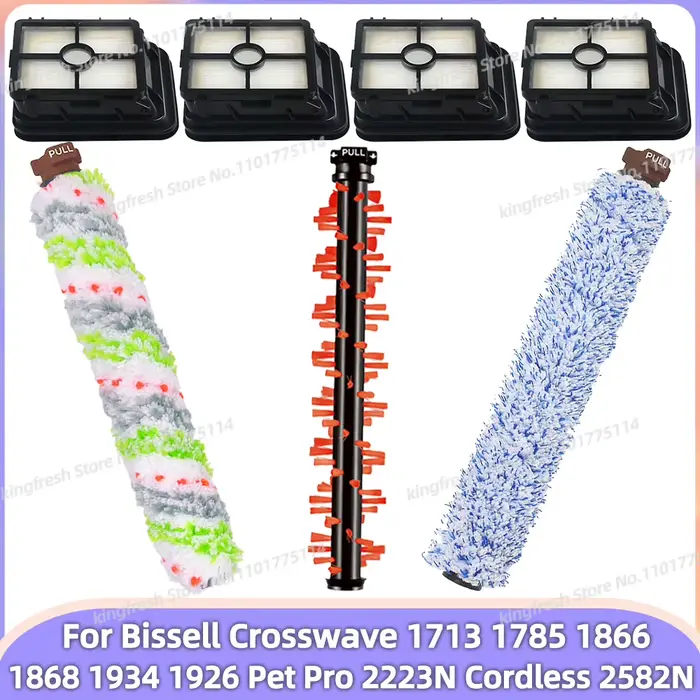 Compatible avec Bissell Crosswave 1713 1785 1866 1868 1934 1926 Pet Pro 2223N Cordless 2582N Filtre Rouleau Brosse principale Pièces Accessoires