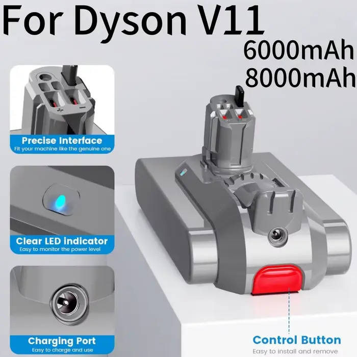 Batterie 25.2V 6000mAh/8000mAh pour aspirateur Dyson V11 SV15 SV16 SV17 SV18 SV22