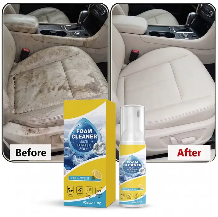Nettoyant moussant multi-usages 2-en-1 pour sièges de voiture et éliminateur de taches sur tissus