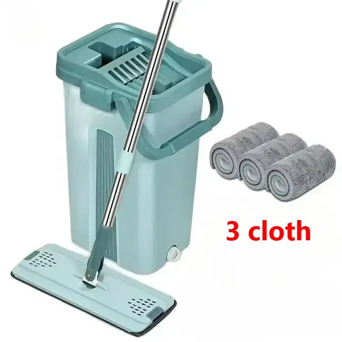 Serpillère avec seau, auto-essorage mains libres, en microfibre, double usage sec/humide, pour sols
