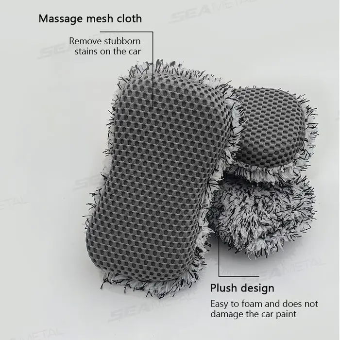 SEAMETAL éponge de lavage de voiture en microfibre filet de Massage en peluche double face brosse de nettoyage de roue