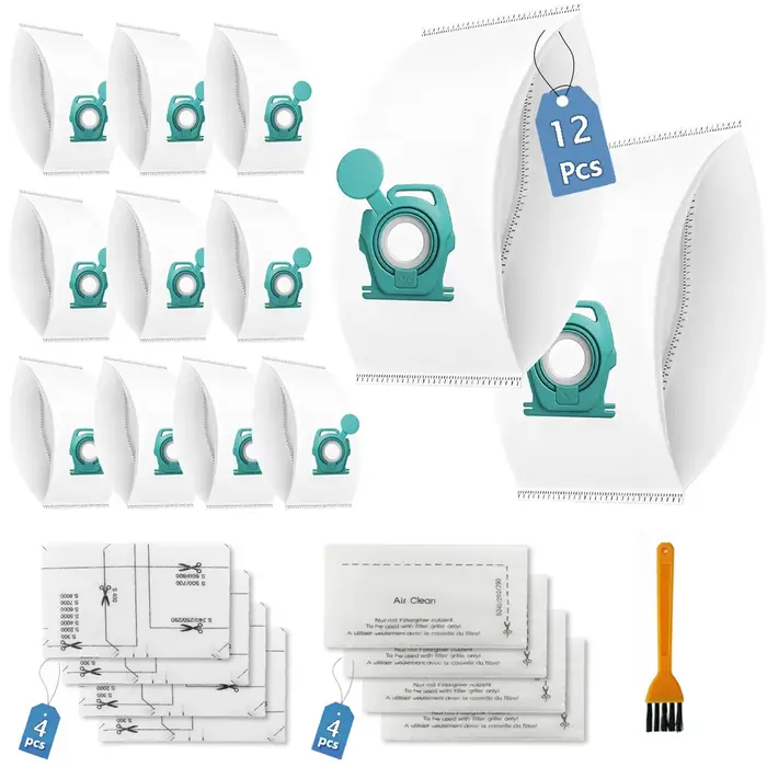 12 sacs d'aspirateur + 4 filtres moteur + 4