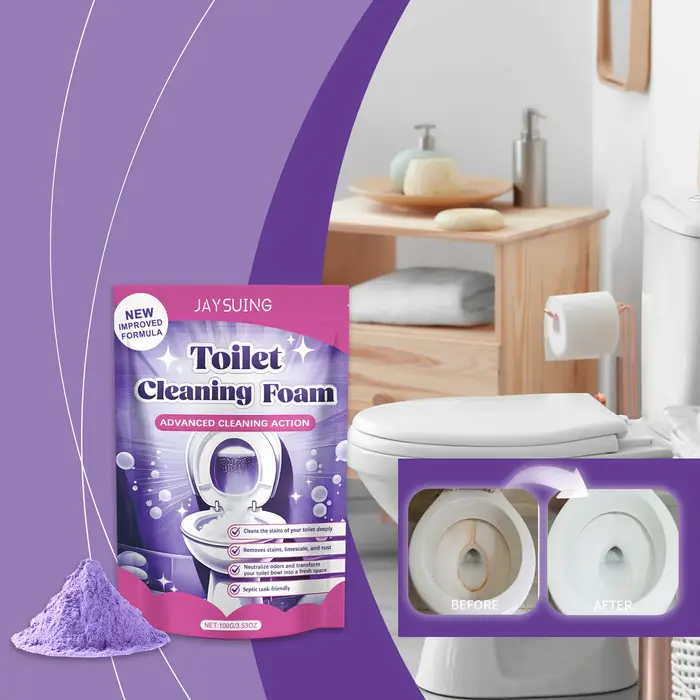 Poudre nettoyante décontaminante pour toilettes, élimine efficacement la saleté tenace, mousse nettoyante pour cuvettes de toilettes, élimine les odeurs sans résidus