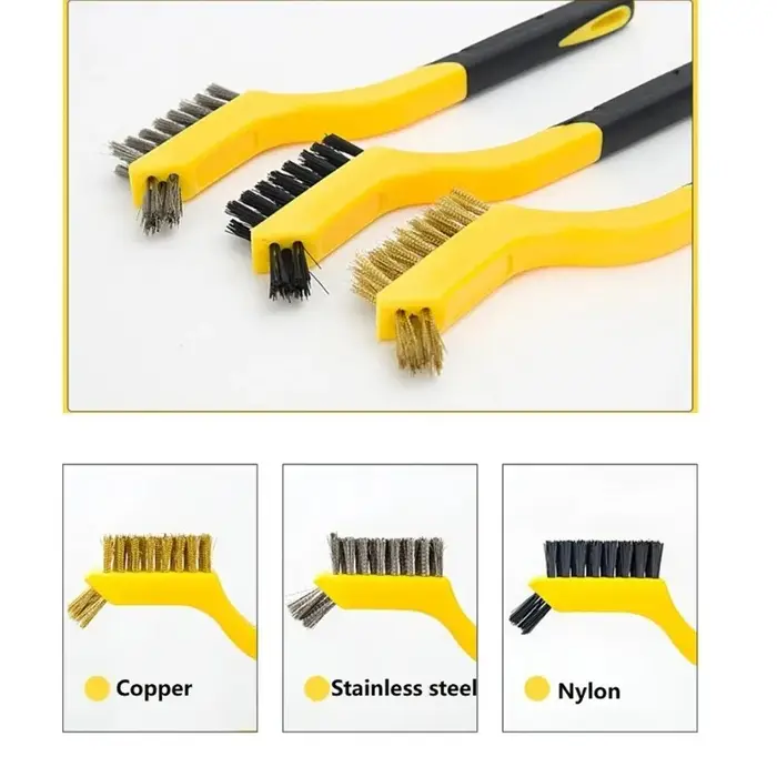 Jeu de brosses métalliques, poils en Nylon/laiton/acier inoxydable avec poignée incurvée pour la rouille, la saleté et la peinture, nettoyage en profondeur