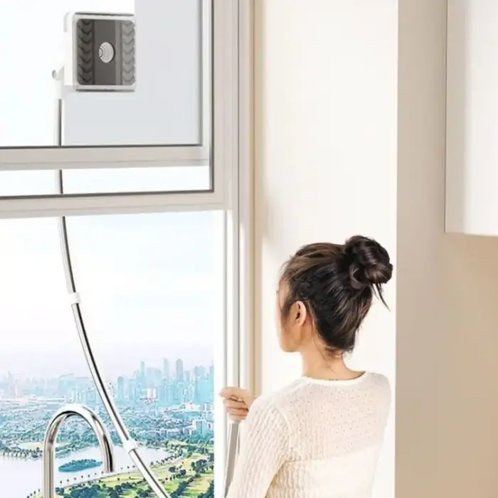Outil de nettoyage de fenêtres en acier inoxydable et PP, gris, extensible, pour nettoyeur de vitres en hauteur, tige en arc flexible