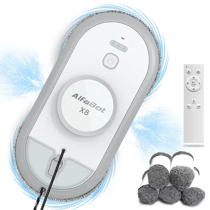 Robot nettoyeur de vitres extérieur FCC 65db, aspirateur robot pour vitres, microfibre blanche, nett