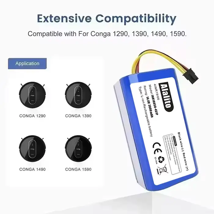Cecotec Conga 1290 1390 1490 1590 Batterie de remplacement pour aspirateur robot 12800 mAh