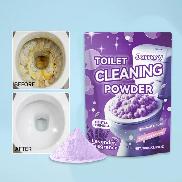 Poudre nettoyante pour cuvettes de toilettes violettes