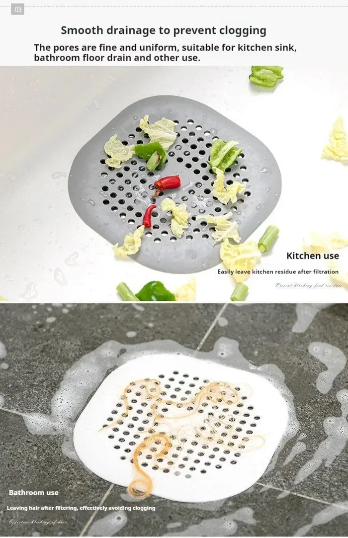 Tapis de drain de sol avec ventouse pour évier, cuisine et salle de bain, filtre anti-bouchon pour cheveux