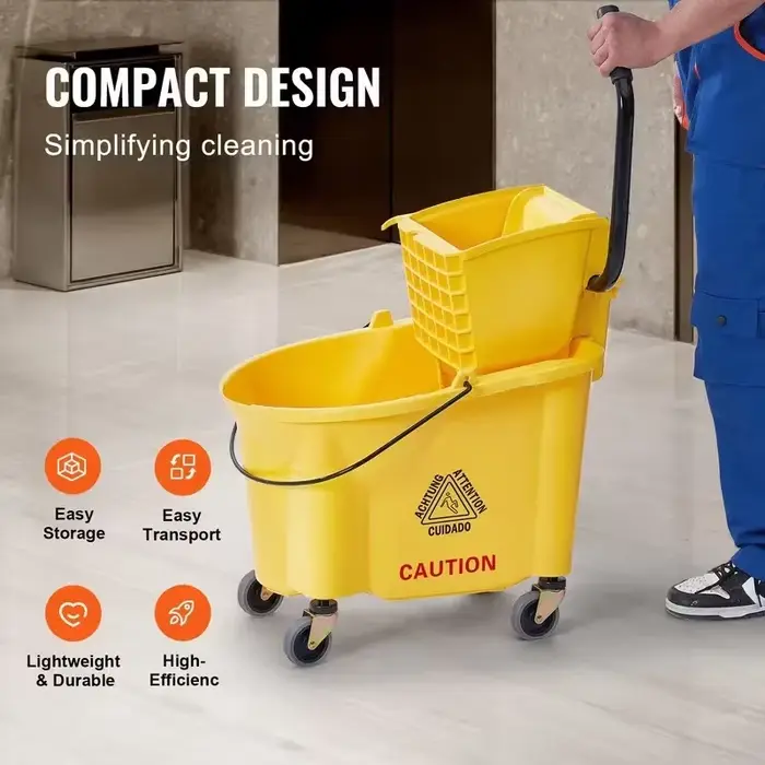 Seau à serpillière professionnel avec essoreuse latérale sur roulettes