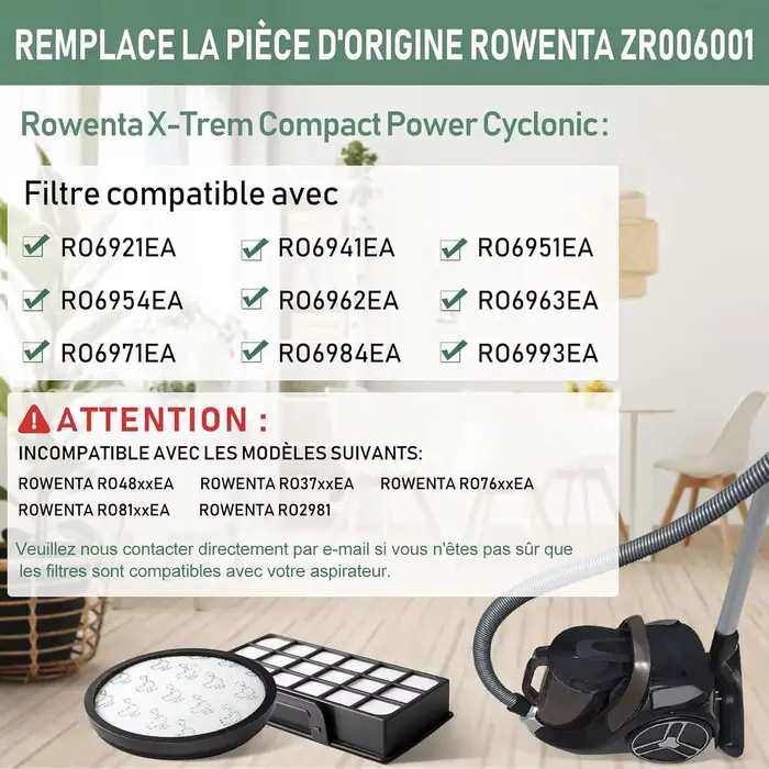 Filtres Aspirateurs pour Rowenta X-Trem Power Cyclonic/Silence Force Cyclonic RO69xx RO72xx RO6924EA RO6931EA RO7266EA