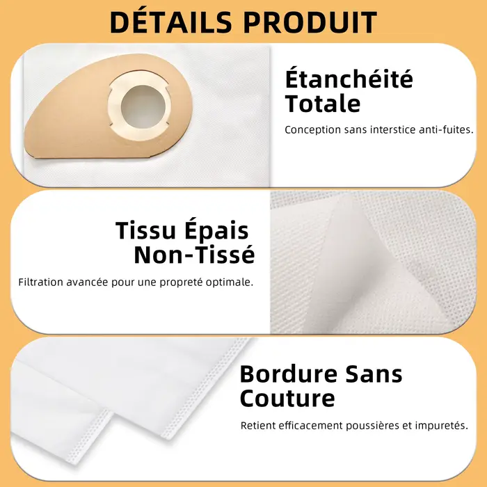 10 sacs d'aspirateur pour aspirateurs secs et humides Nilfisk Buddy II