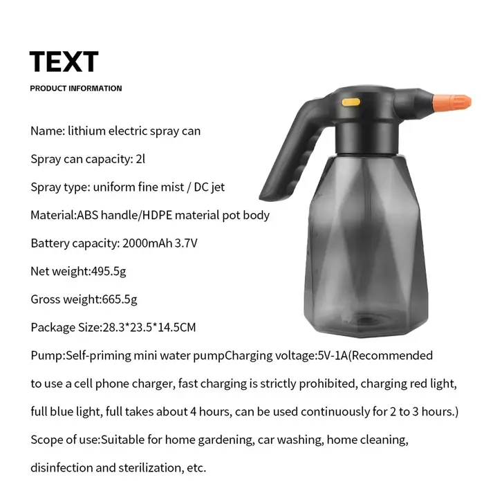Arroseur électrique portatif Rechargeable de 2L, arrosoir atomisant, pulvérisateur d'eau pour plante