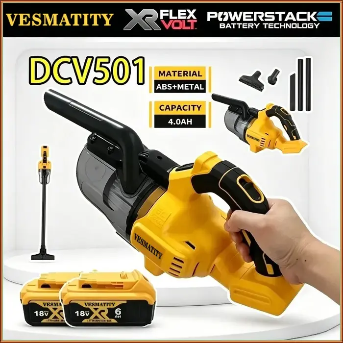 Aspirateur DCV501 adapté aux coins difficiles d'accès, aux maisons, aux tapis et aux autres lieux nécessitant un nettoyage, compatible avec la batterie Dewalt