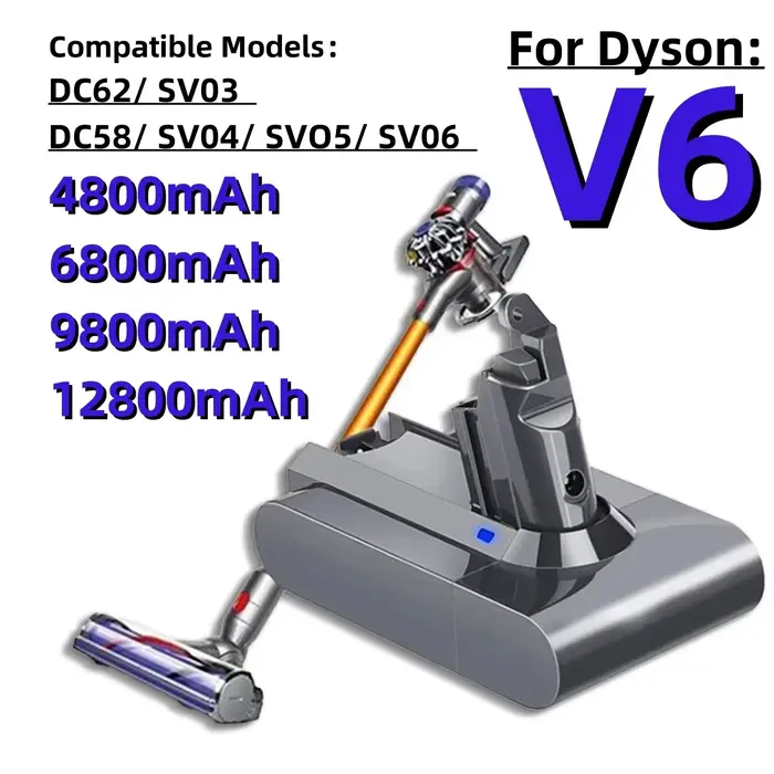 Batterie lithium rechargeable 2025 dernière génération V6 21.6V 12.8Ah pour aspirateur Dyson DC58 DC59 DC61 DC62 SV09 SV07 SV03 SV04 SV06 SV05