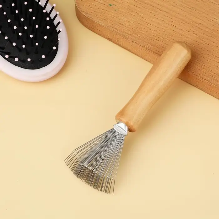 Brosse à cheveux en poils d'acier inoxydable, outil de nettoyage avec manche en bois, épilateur fin 