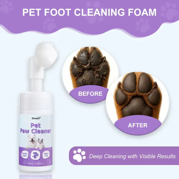 Nettoyant Moussant pour Pattes d'Animaux 100ml Sans Eau Sans Rinçage Chiens Chats Brosse en Silicone Intégrée Élimine