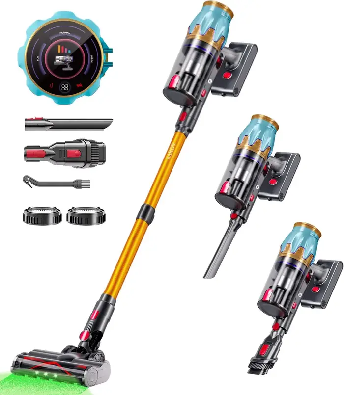 Aspirateur vertical sans fil à écran LED, brosse sans balai, sans sac, filtre HEPA, fonction cyclone