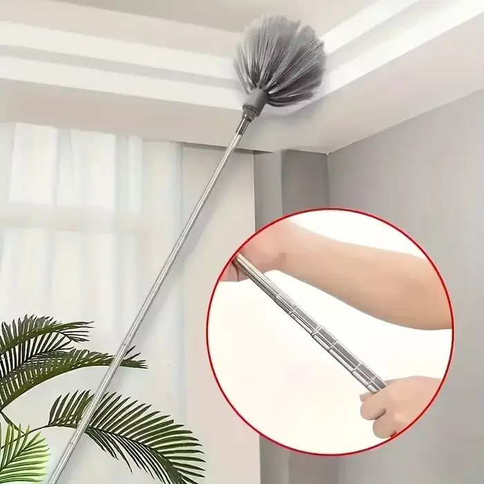 1pc Nettoyeur de plafond en toile d'araignée à longueur réglable - Balai métallique robuste avec poignée ergonomique