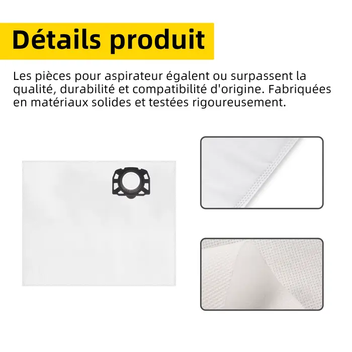 10 sacs d'aspirateur + 1 filtre adapté pour Karcher KFI 357 I WD 2 Plus WD 2