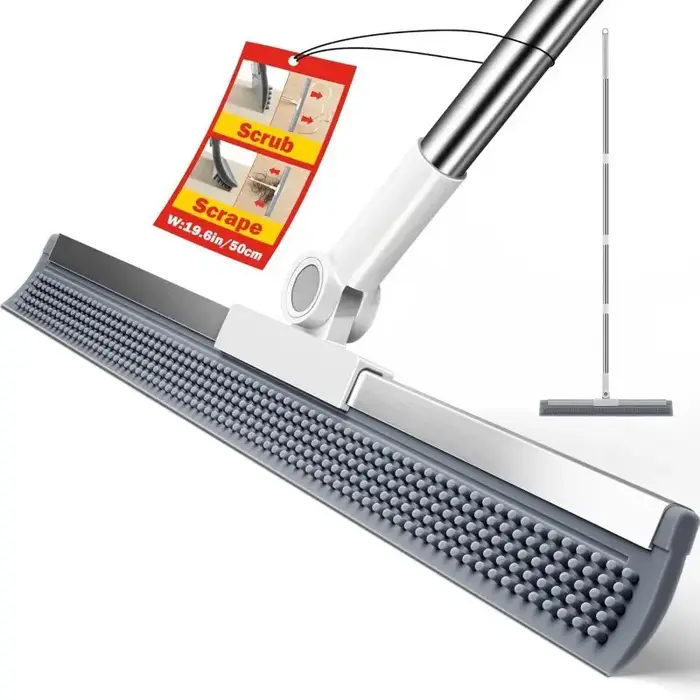 Balai télescopique en silicone de 115 cm, double usage, serpillière humide et sèche, raclette à eau pour le nettoyage des sols de la salle de bain et des toilettes