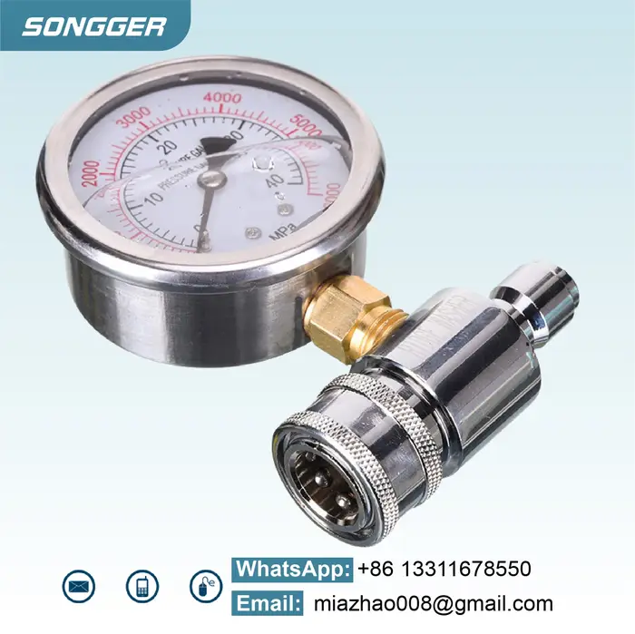 Manomètre Haute Pression 6000 PSI 400-600 Bar Raccord Rapide 3/8 Pouce Acier Inoxydable Échelle Double Indicateur