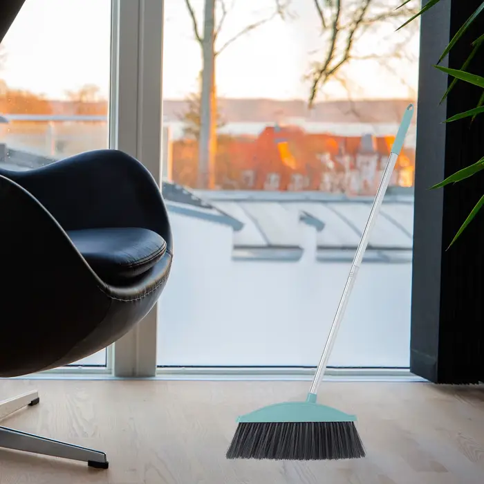 Balai de cour à manche ergonomique, robuste, à long manche, pour le balayage extérieur, idéal pour la terrasse, la voie d'accès, le jardin, les fournitures de nettoyage des sols