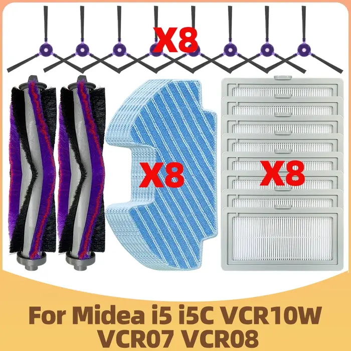 Convient aux pièces d'aspirateur robot Midea i5 i5C VCR07 VCR08 MR09 / Samsung Powerbot-E VR05R5050WK Brosse latérale principale Filtre HEPA Chiffon de nettoyage