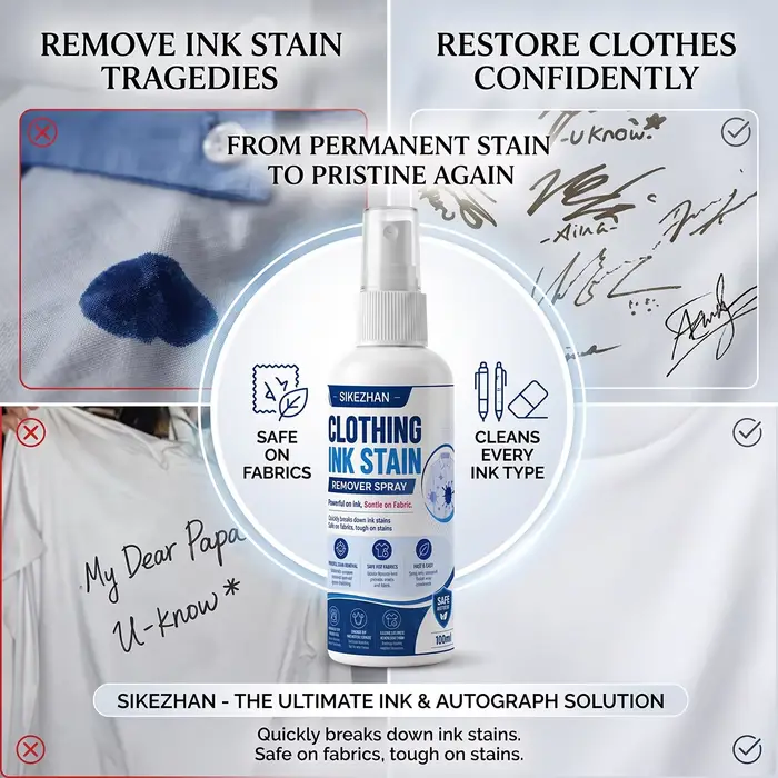 SIKEZHAN Spray Détachant pour Taches d'Encre sur Tissus