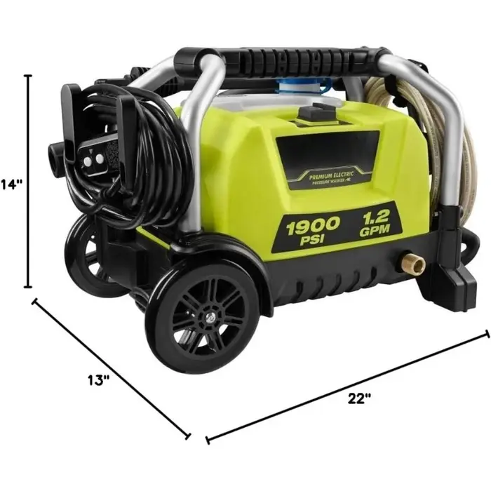 Nettoyeur haute pression électrique à eau froide 1900 PSI 1,2 GPM Haute puissance Portable sur roues