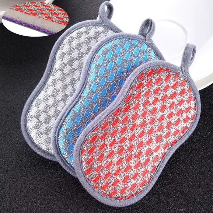 Éponge de nettoyage de cuisine Double face, éponges pour la vaisselle, tampon à récurer, chiffon à v