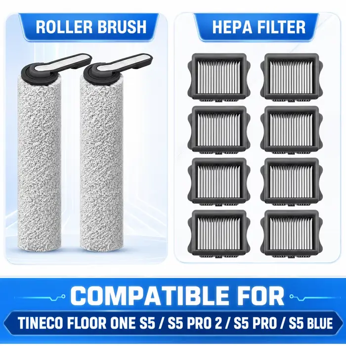 Compatible avec Tineco Floor ONE S5 / S5 Pro 2 / S5 Pro / S5 Blue Pièces d’aspirateur Rouleau Lingette de lavage Filtre HEPA Accessoires de remplacement