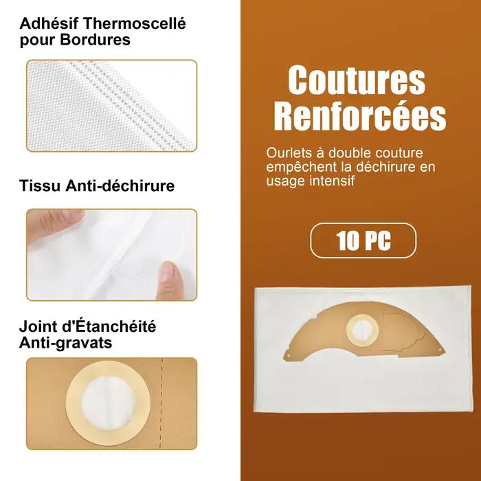 Ensemble de 11 pièces: sacs filtrants pour aspirateur pour Kärcher NT 22/1 AP/AP TE L (remplacement 2.889-217.0)