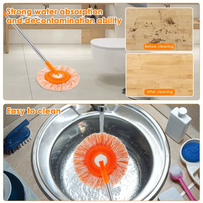 Ensemble de vadrouilles rondes rotatives en microfibre