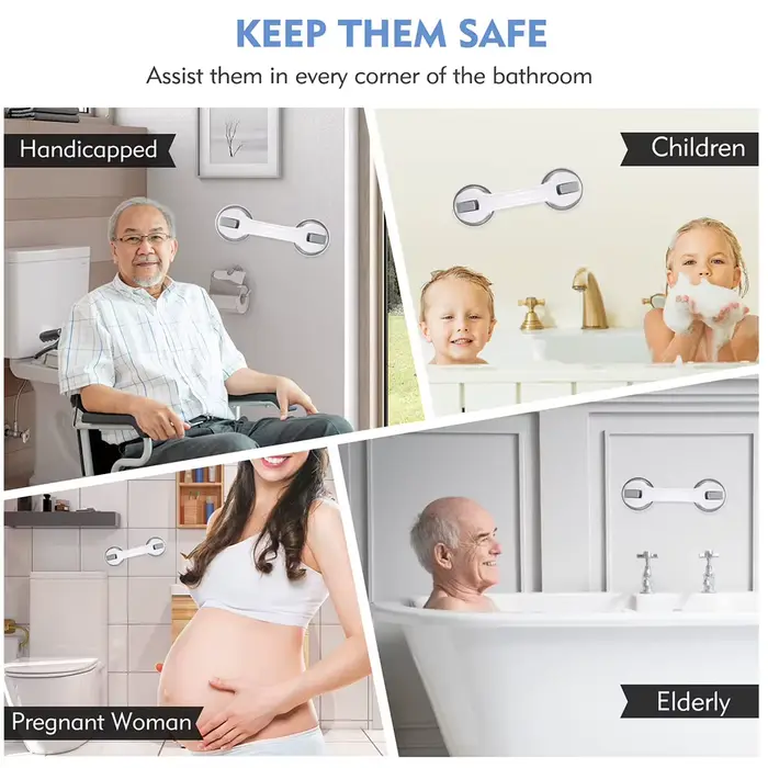 Barres d'appui pour douche (lot de 1 ou 2) – Main courante de sécurité pour salle de bain et toilettes