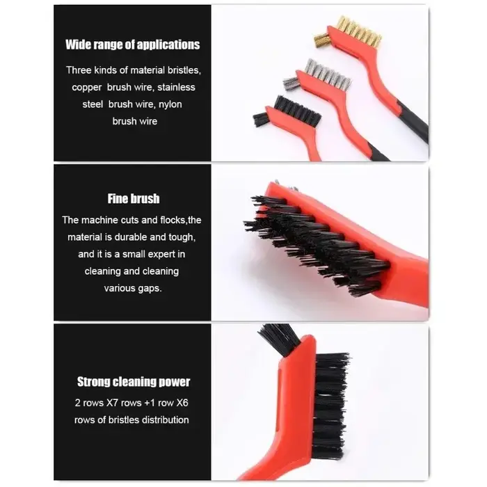 Jeu de brosses métalliques, poils en Nylon/laiton/acier inoxydable avec poignée incurvée pour la rouille, la saleté et la peinture, nettoyage en profondeur