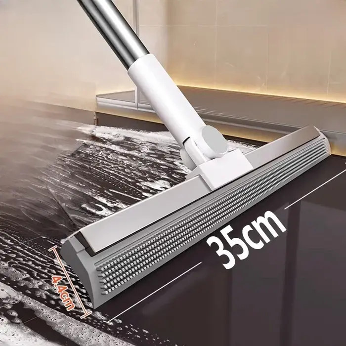 Balai télescopique en silicone de 115 cm, double usage, serpillière humide et sèche, raclette à eau 
