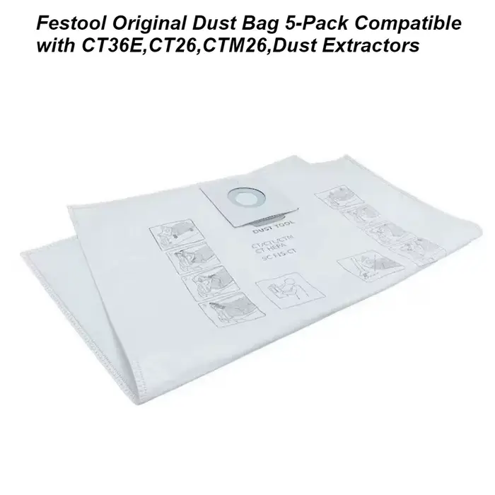 Lot de 5 sacs à poussière d'origine Festool compatibles avec CT36E