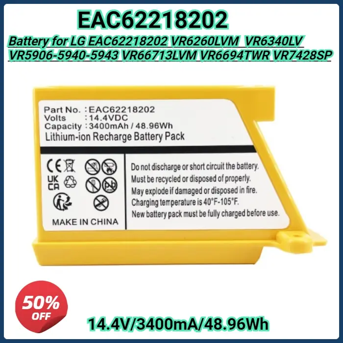Batterie d'aspirateur robot 3400 mAh pour LG EAC 62218202 VR6260LVM VR5906-5940-5943 VR6340LV VR66713LVM VR6694TWR