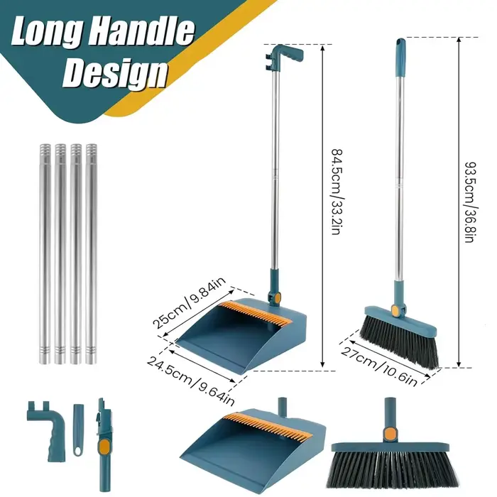 Nouvel ensemble balayette et pelle à long manche rotatif - Outil de nettoyage efficace pour sols avec grattoir à dents flexibles