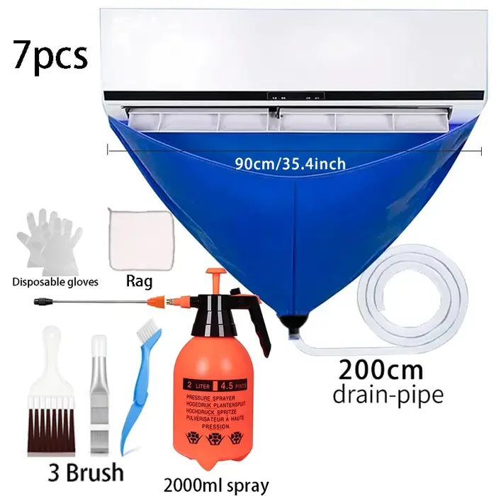 Kit de couverture de nettoyage de climatisation 90cm, sac à eau, ensemble complet d'outils de nettoyage avec tuyau de climatiseur, brosse de nettoyage d'été étanche