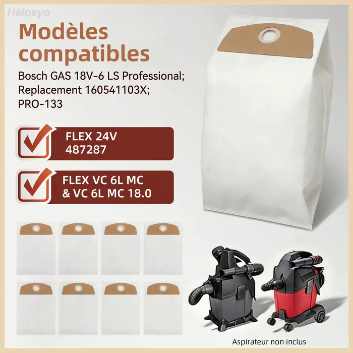 Sacs d'aspirateur pour Bosch GAS 18V-6 LS Professional