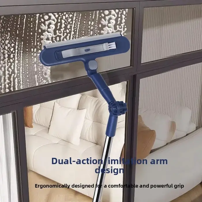 Nettoyeur de vitres double face à long manche avec raclette magnétique pour usage extérieur et domestique
