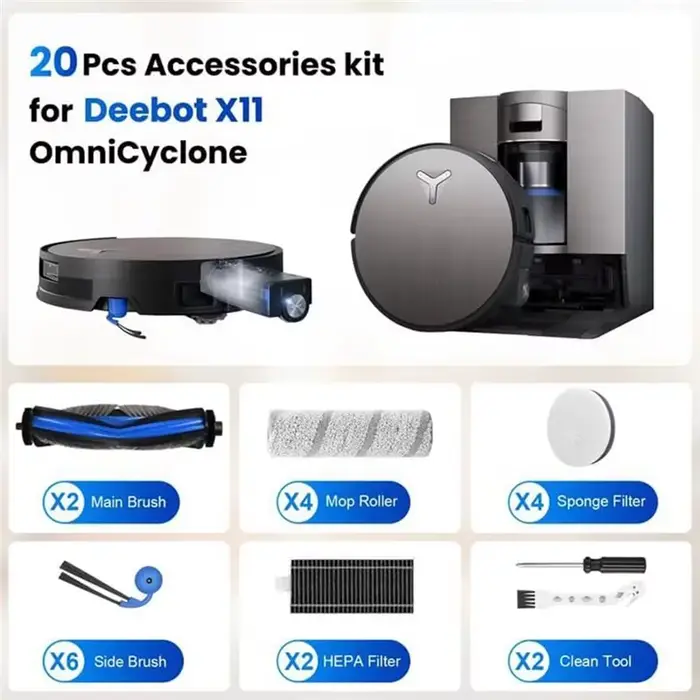 Kit d'accessoires A63Z pour Ecovacs Deebot X11 Omnicyclone (20 pièces) - Brosse latérale principale,