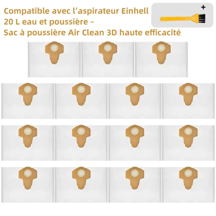 Sacs d'aspirateur non tissés de 20 L compatibles avec les aspirateurs eau et poussière Einhell