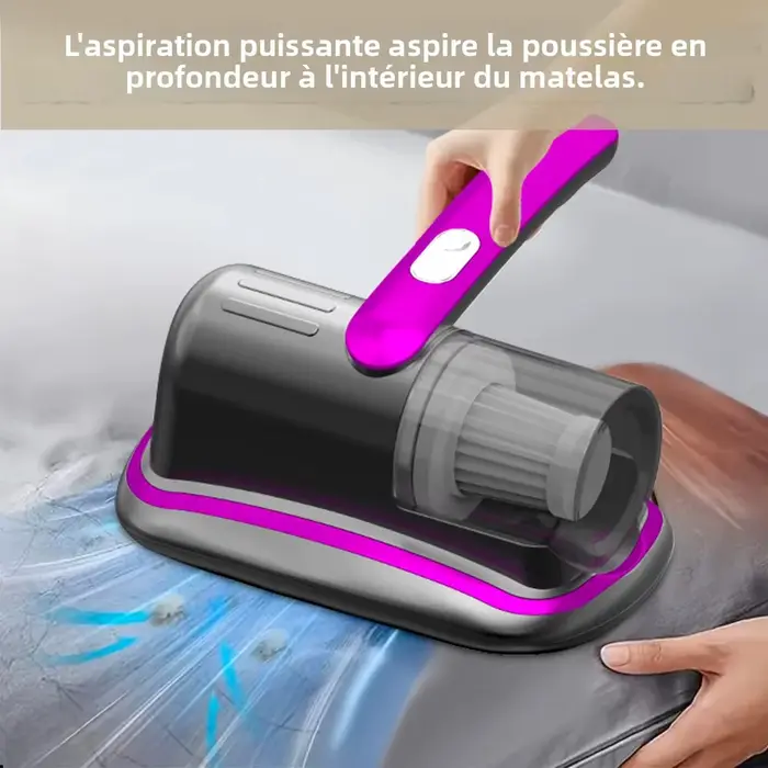 Aspirateur à matelas portatif sans fil avec filtre HEPA léger UV-C et vibrations ultrasoniques 12KPa pour tapis de siège de voiture de canapé de lit