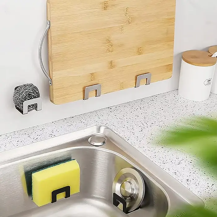 Supports d'éponges de cuisine en acier inoxydable, auto-adhésifs, éponges d'évier, supports de sécha
