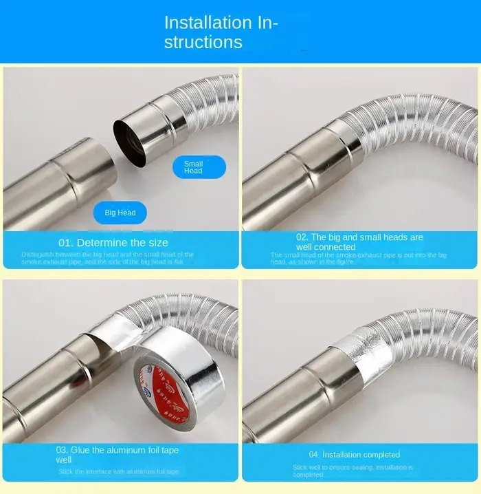 Tuyau Semi-flexible en aluminium de 70mm 1m avec connecteur en acier inoxydable, Tube d'échappement de fumée pour chauffe-eau/conduit de Ventilation de salle de bains